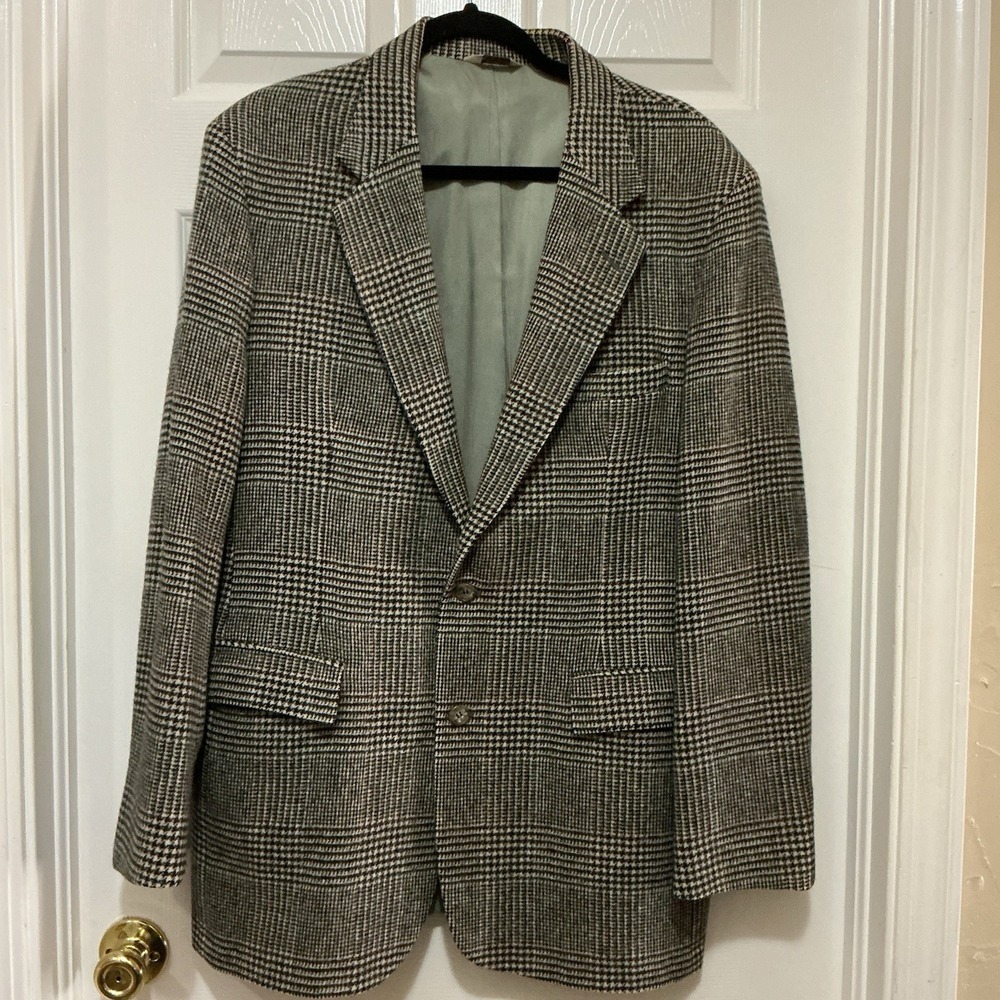 Wall Street Collection USA Kline New York VTG Houndstooth Blazer Jacket 42L Wool